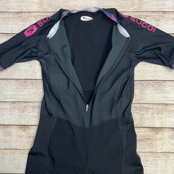 Sugoi Womens Cycling Tri Suit Large Black Pink One Piece Triathlon Padded Shorts - Picture 9 of 16